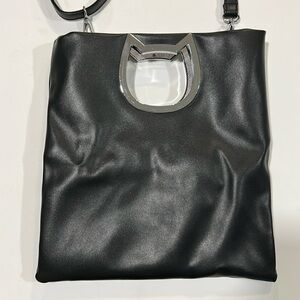 Cat Lady - black cat motif crossbody bag, faux leather